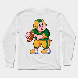 Pig at Sports with Football & Helmet Long Sleeve T-Shirt